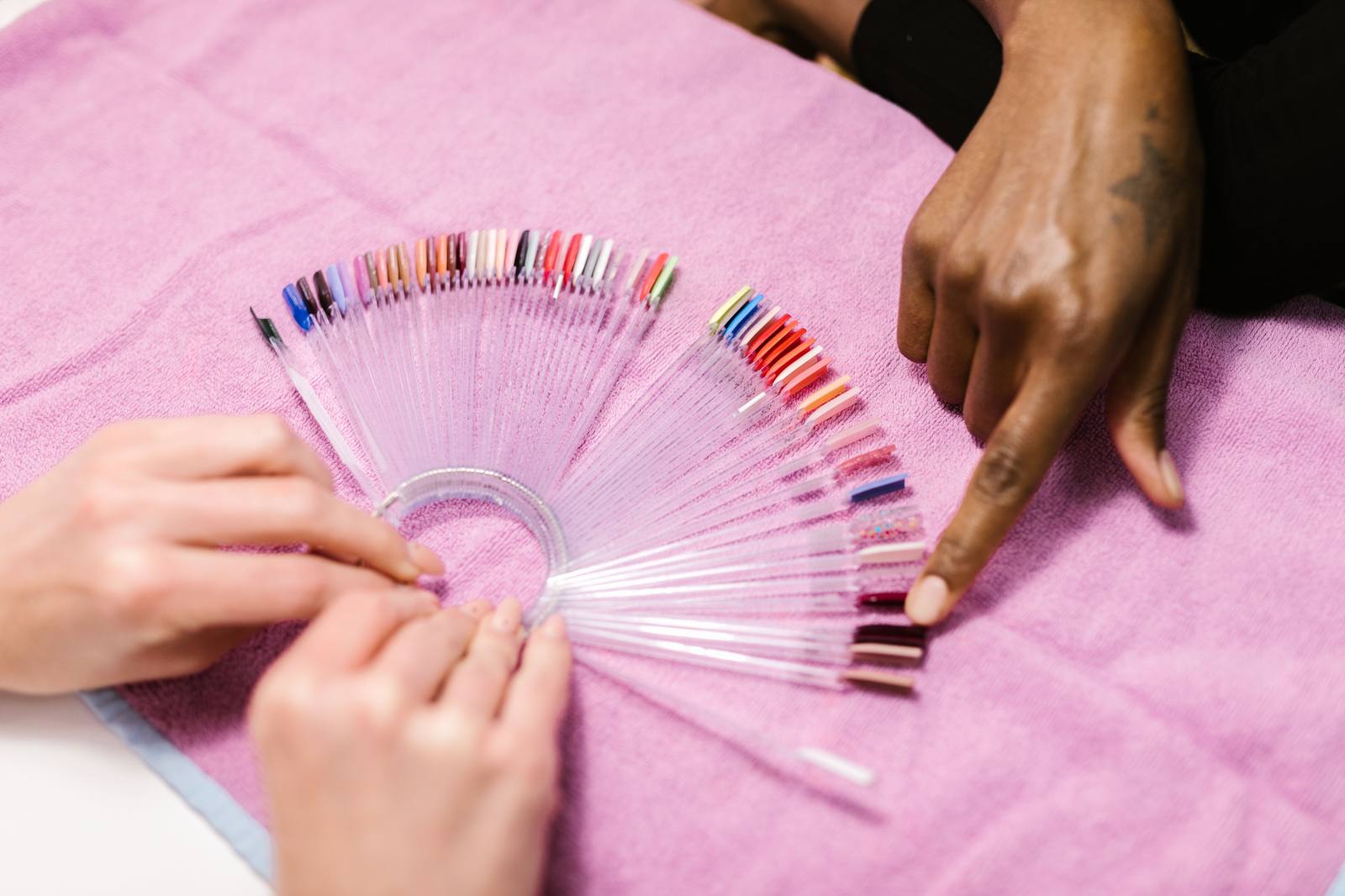plastic swatch tips fanned out on a towel