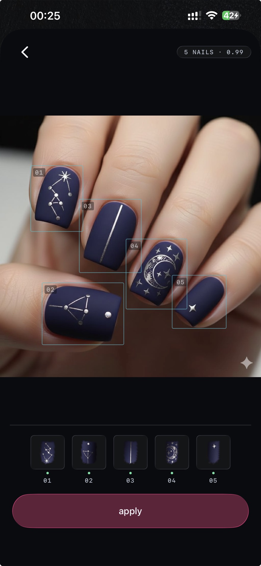 seelect detecting celestial nail art on a reference photo